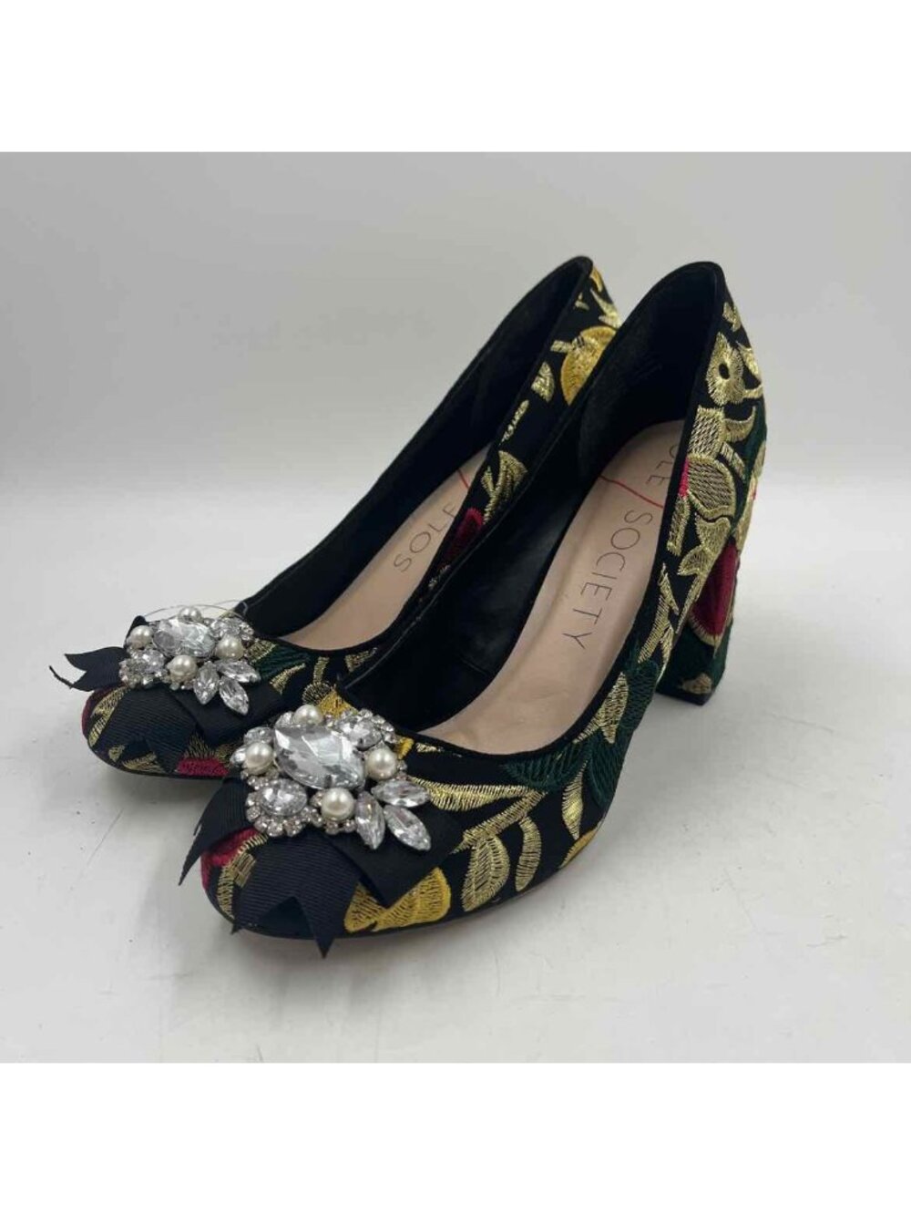 Sole Society Women's Shoe Size 7.5 Black Embroidered Heels